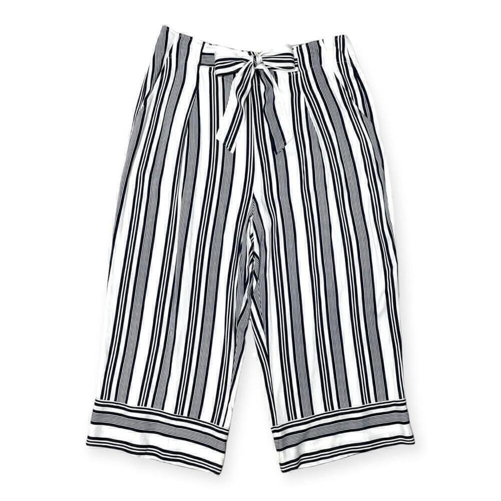 NWT Madison Womens 14 Wide Leg Pants Cropped Navy White Tie Waist Front Pockets
